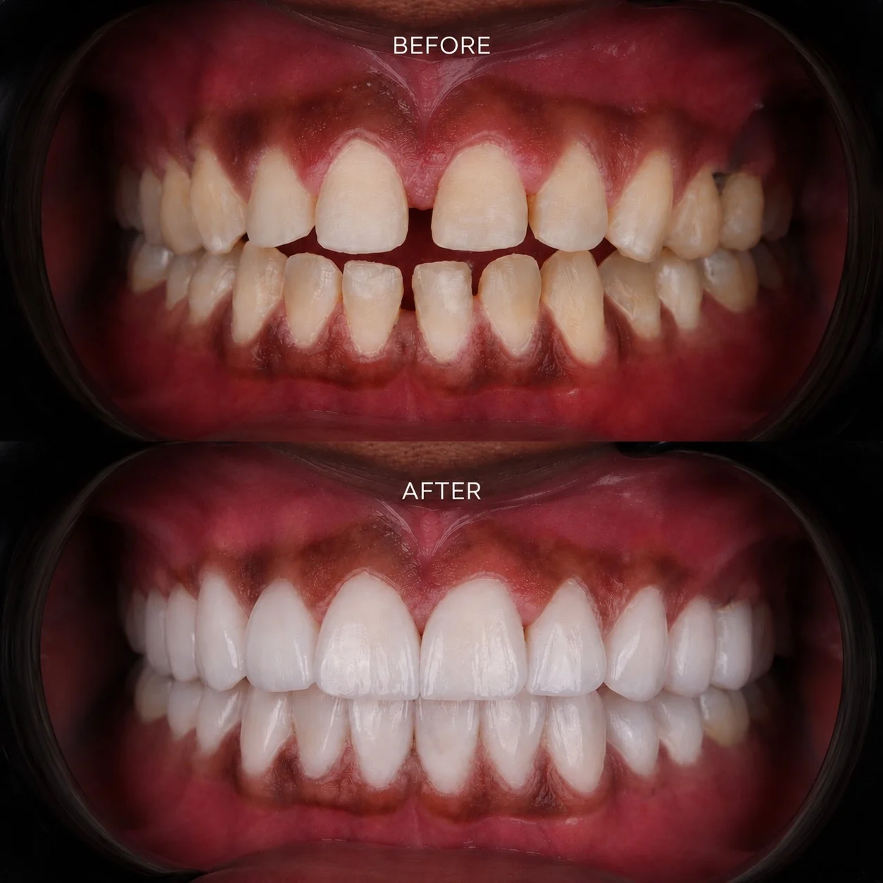 African American patient before/after porcelain veneers